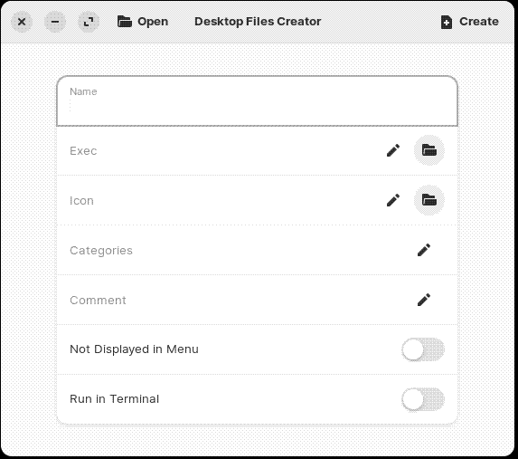 Desktop Files Creator waiting for information