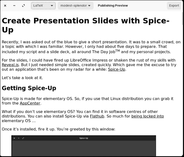 Previewing a file in ThiefMD before publishing it to LaTeX