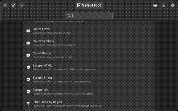 Selecting a tool in Text Pieces