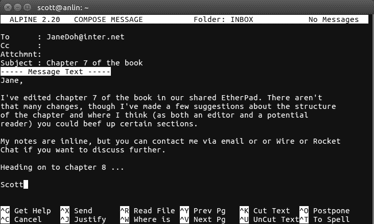 Composing an email in Alpine