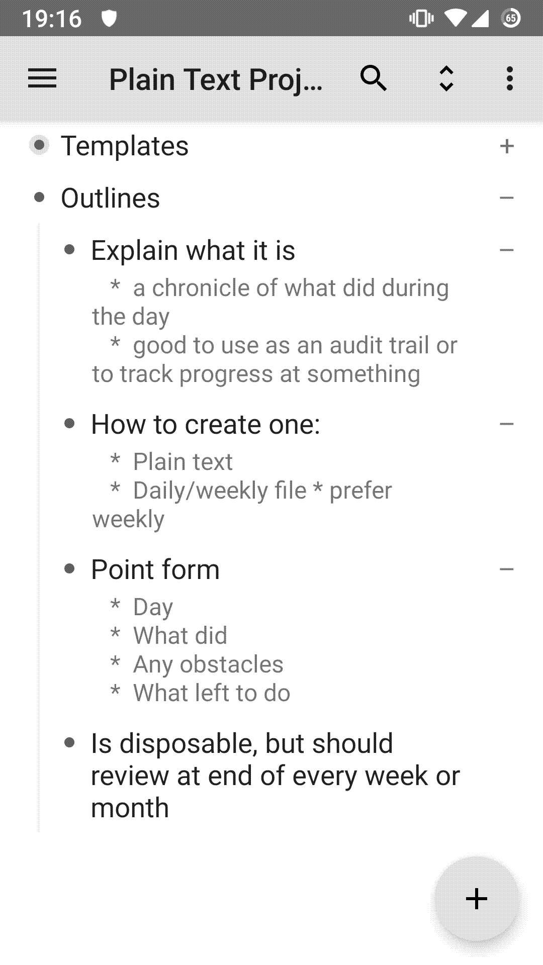 An outline in Orgzly