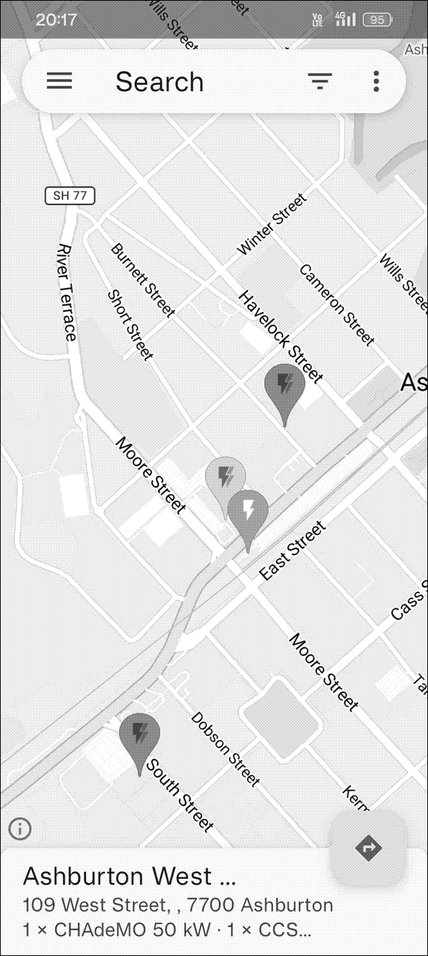 Example of locations in EVMap