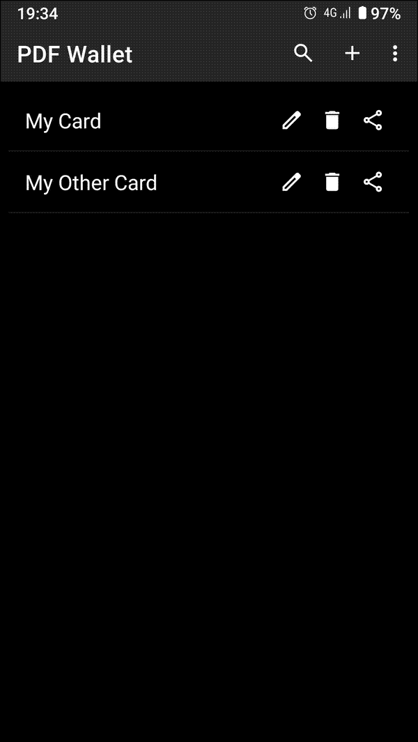 A list of PDFs in PDF Wallet