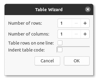 The table wizard in Bluefish