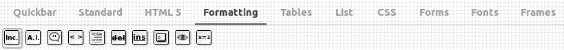 Toolbar buttons and tabs in Bluefish
