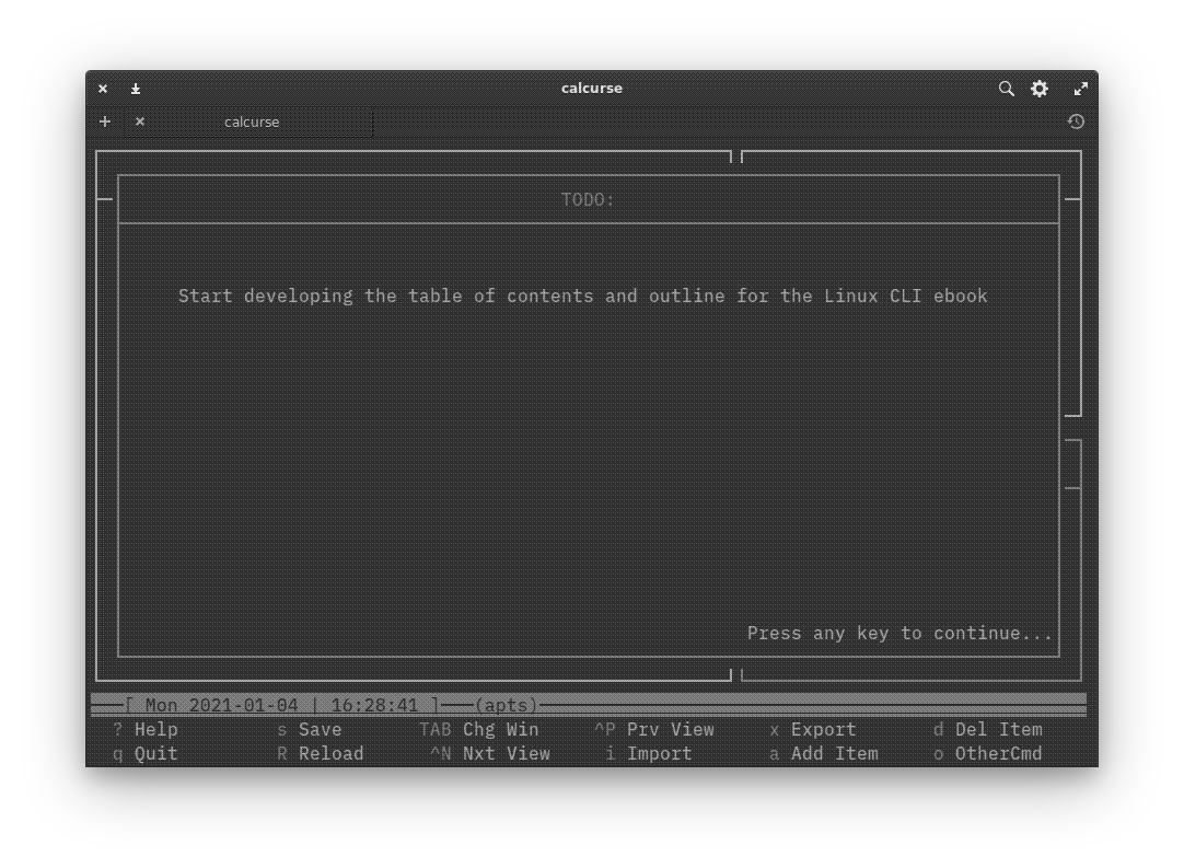 Viewing a task in Calcurse