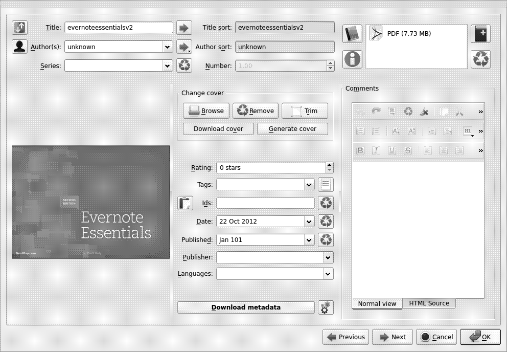Editing metadata in Calibre