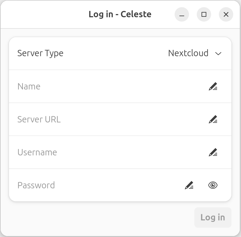 Enter connection information in Celeste for Nextcloud