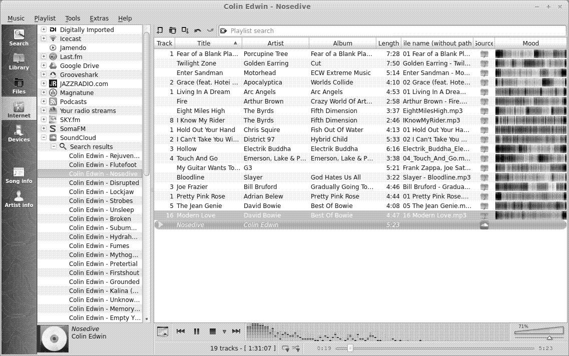 Listening to music on Soundcloud with Clementine
