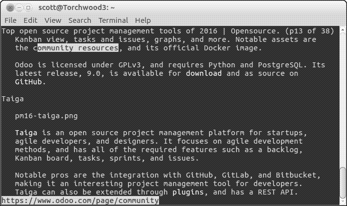 Browsing in a terminal window with Links2