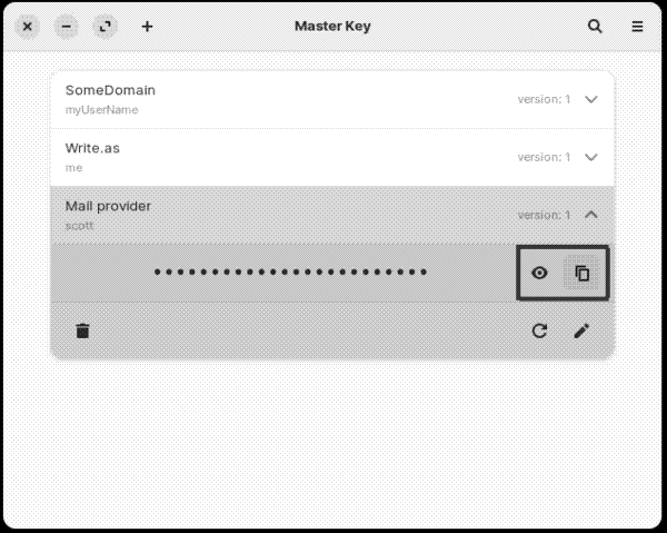 Copying a user name and password in Master Key