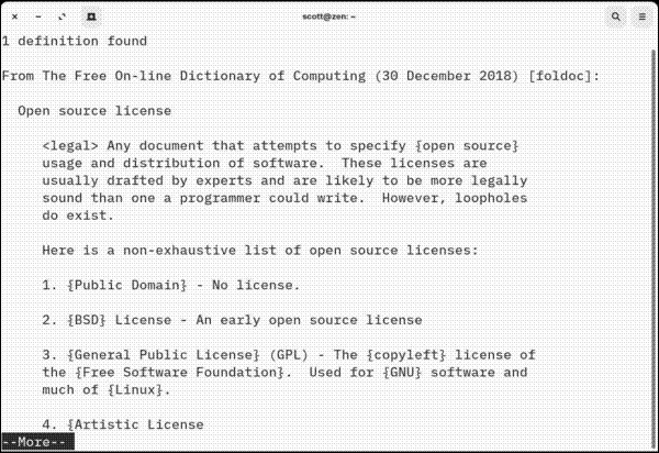 Using dict with The Free Online Dictionary