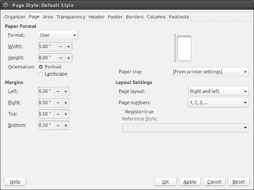 Setting page styles in LibreOffice Writer