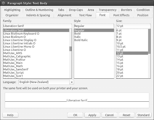 Setting a paragraph style in LibreOffice Writer