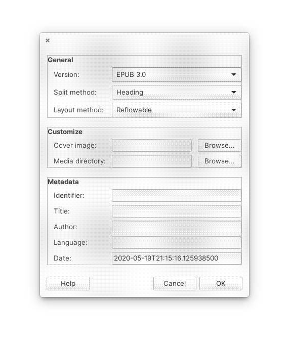 Saving a book as an EPUB in LibreOffice Writer