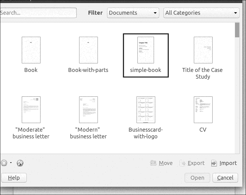 List of templates in LibreOffice Writer