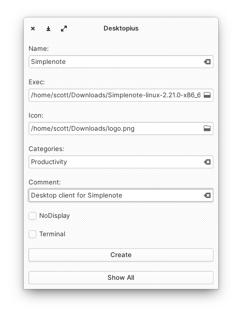 Desktopius with app information