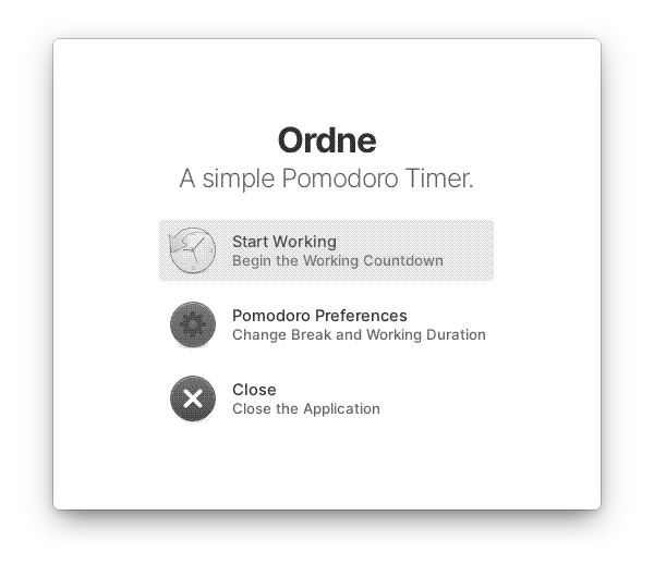 Ordne’s startup screen