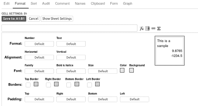 Adding formatting to an EtherCalc spreadsheet