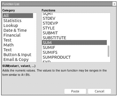 A list of functions in EtherCalc