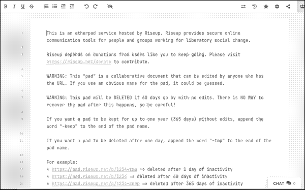 A new document in EtherPad