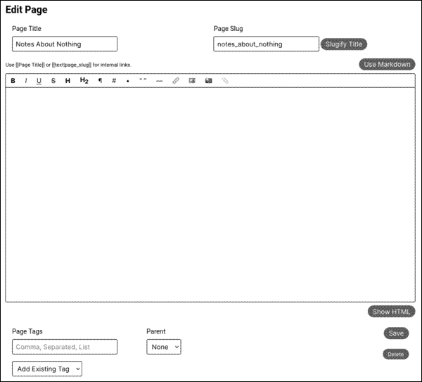 The WYSIWYG editor in Feather Wiki