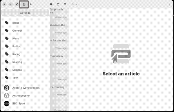 Selecting a category in Feeds