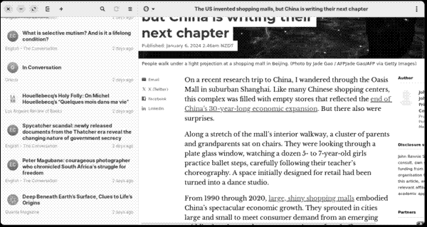 Reading an article in Web View in Feeds