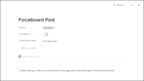 A completed card in Focalboard