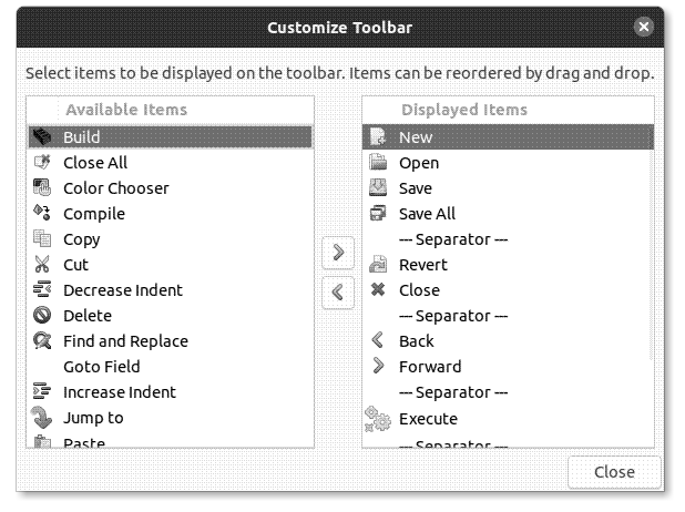Removing items from Geany’s toolbar