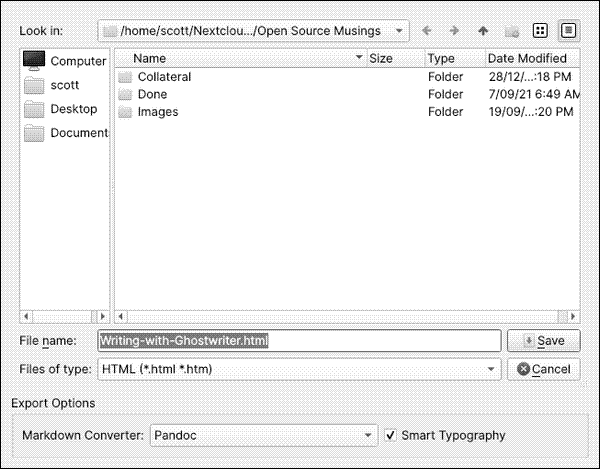 Exporting a file from Ghostwriter