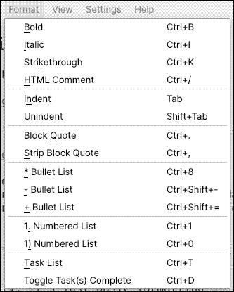 Ghostwriter’s Format menu