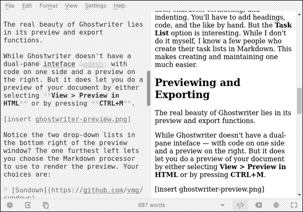 Previewing a document in Ghostwriter