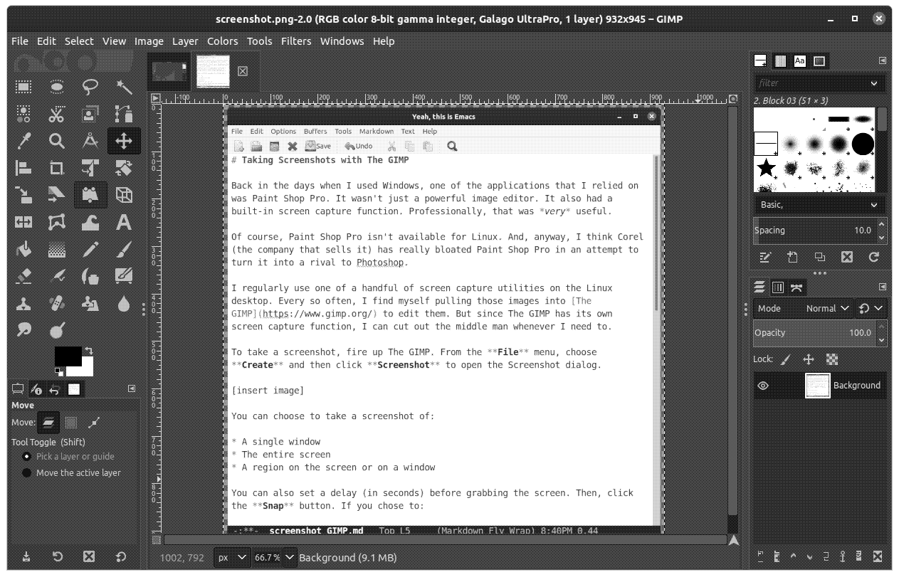Editing a screenshot taken with The GIMP
