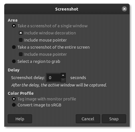 Getting ready to take a screenshot with The GIMP