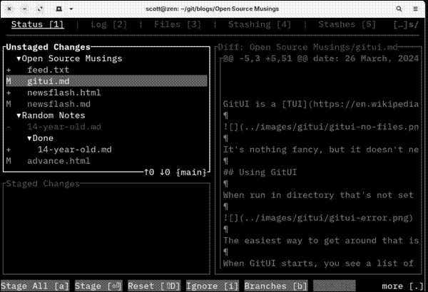 Viewing changed files in GitUI