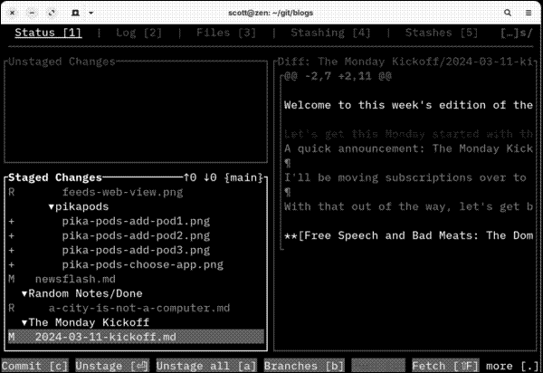 Ready to commit using GitUI