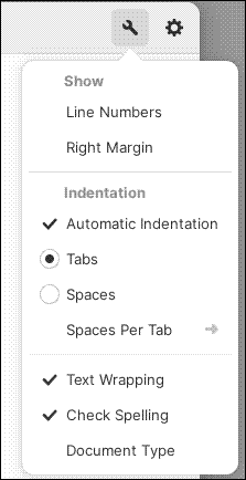 Text Editor’s View menu