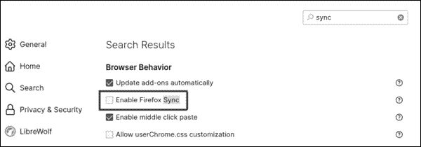 Enabling Firefox Sync in LibreWolf