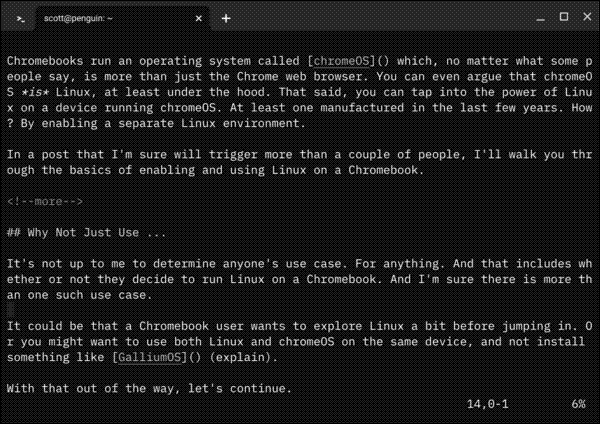 Editing this post in vim under Linux on a Chromebook