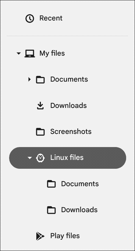 Accessing your Linux files using the Chromebook Files app