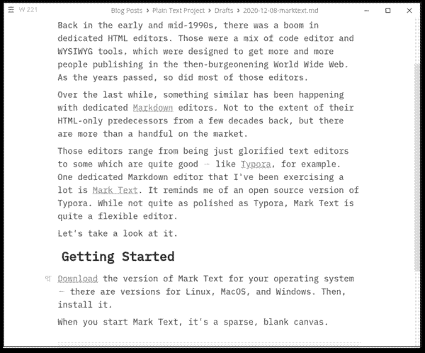 Editing a document in Mark Text