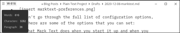 Running word count in Mark Text