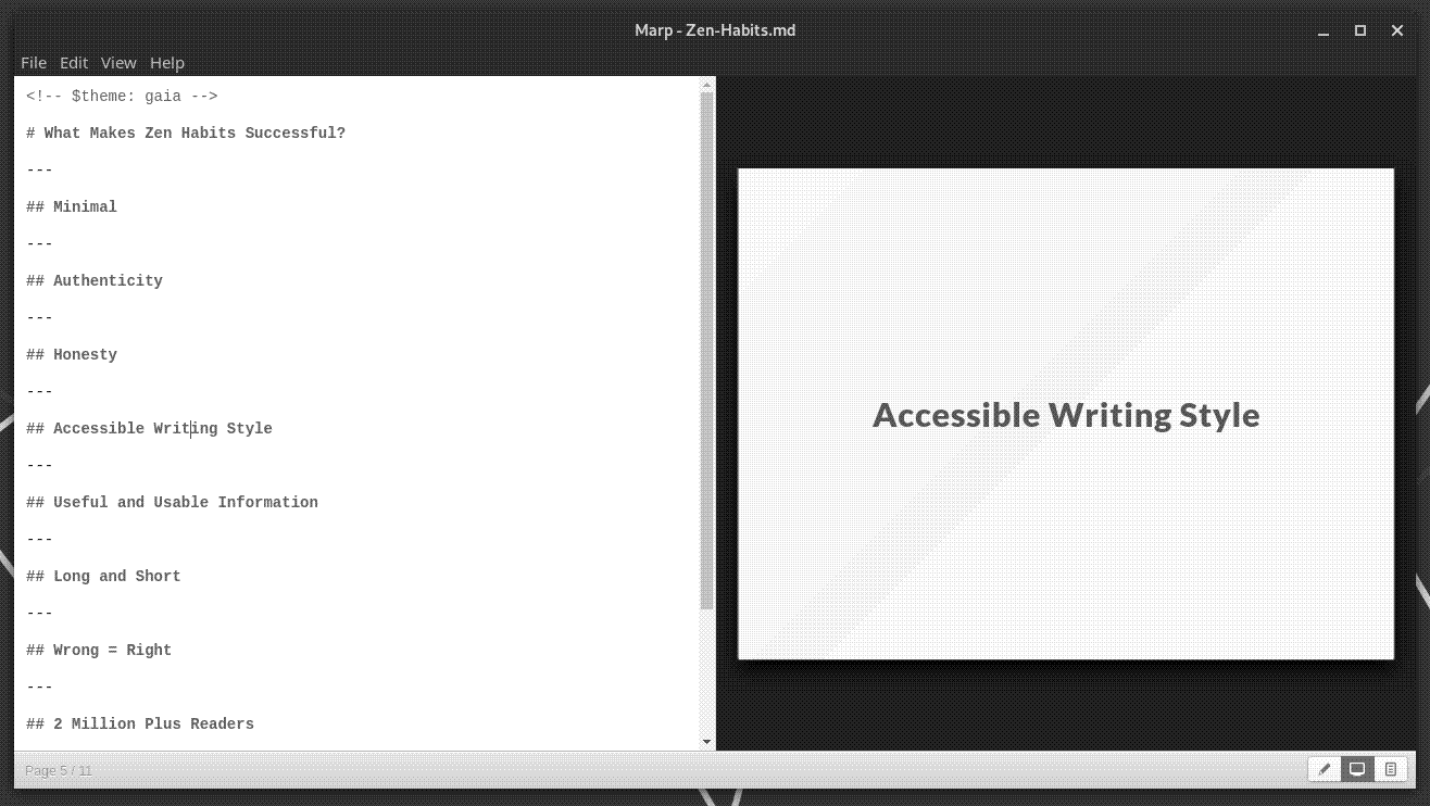 Working on slides in Marp