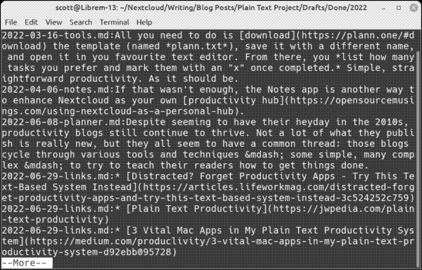 Using grep with more