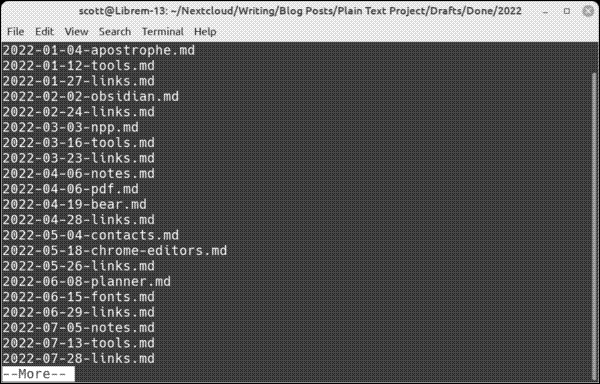 Using the ls command with more
