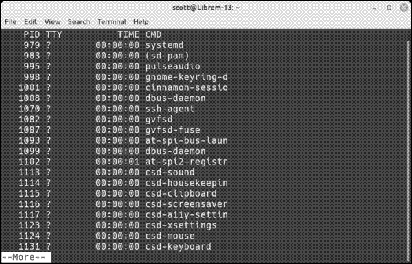 Using the ps command with more