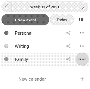 List of calendars in Nextcloud Calendar