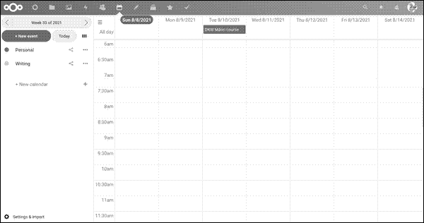 The calendar in Nextcloud
