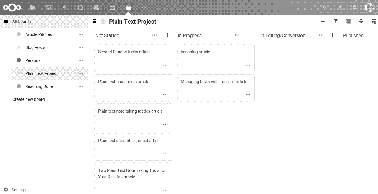 Using a board in Nextcloud Deck